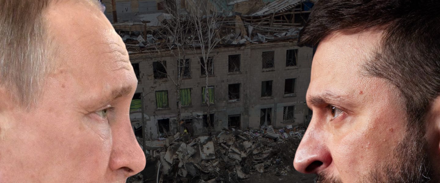 Vladimir Putin, Volodymyr Zelenskyy, Borodianka
