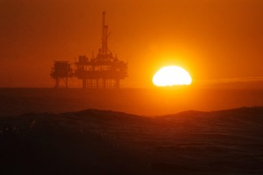 Sunset over an oil rig