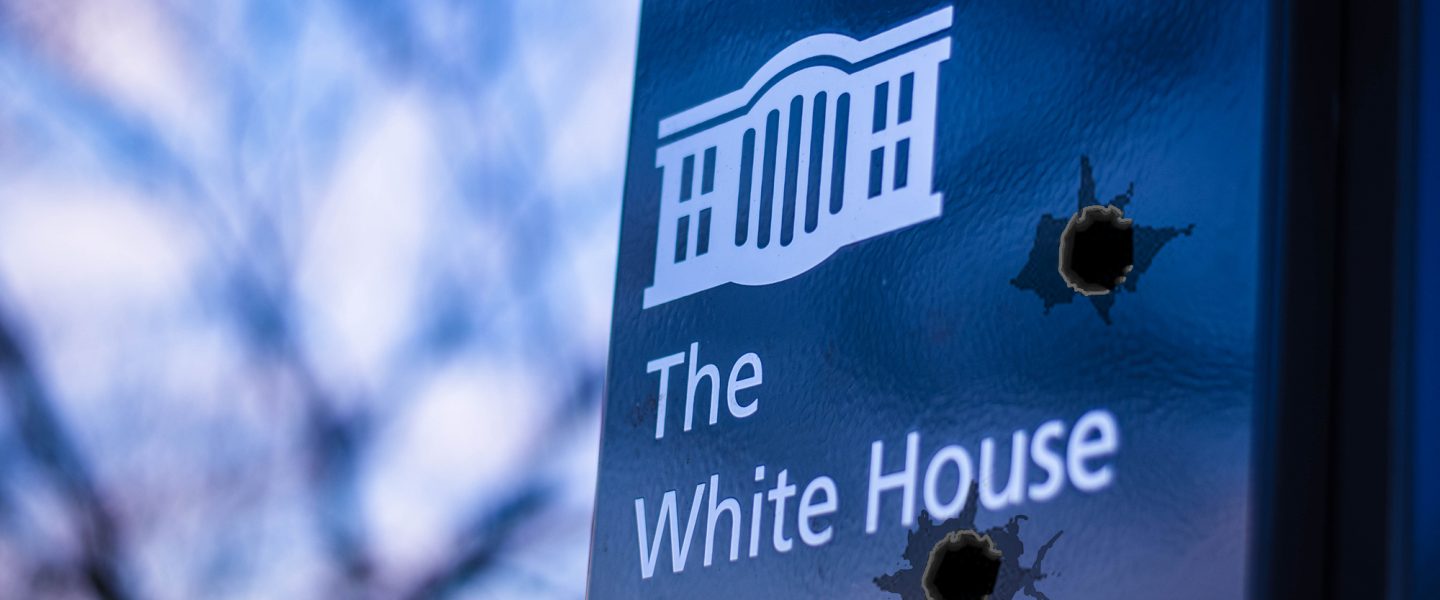 White House, sign, bullet holes