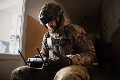 Soldier flies drone, Russians