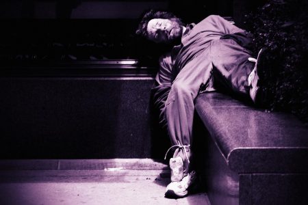 houseless man, sleeping