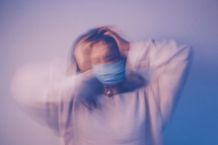 Woman, mask, COVID, stress
