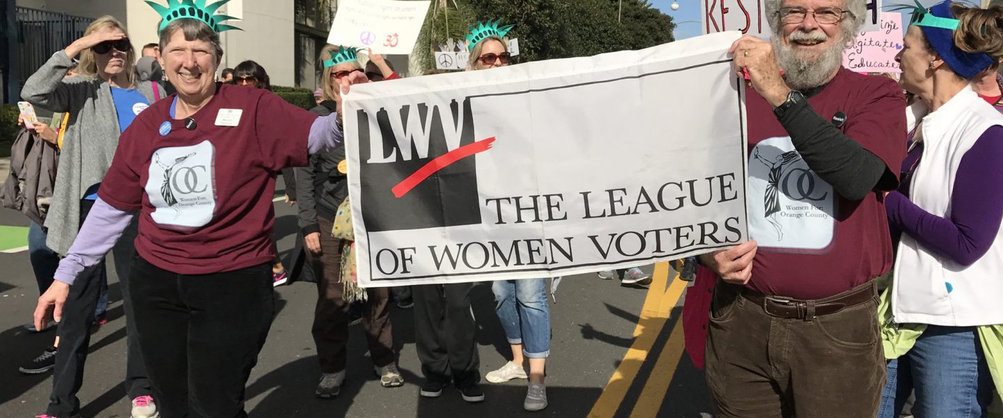 League of Women Voters supporters, marching.