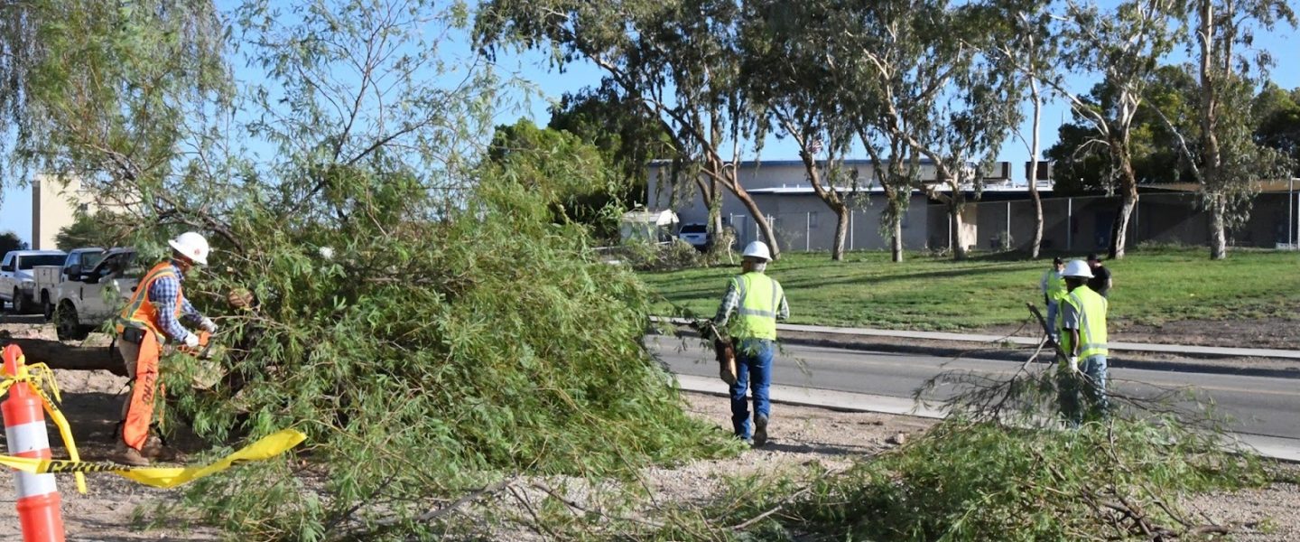 Ground crews, clean up, Tropical Storm Hilary