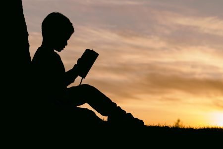 Boy, tablet, field