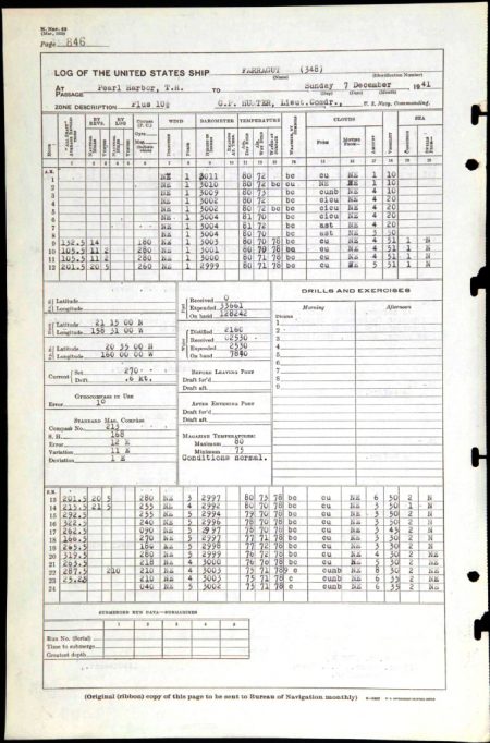 USS Farragut, Log Book, Page
