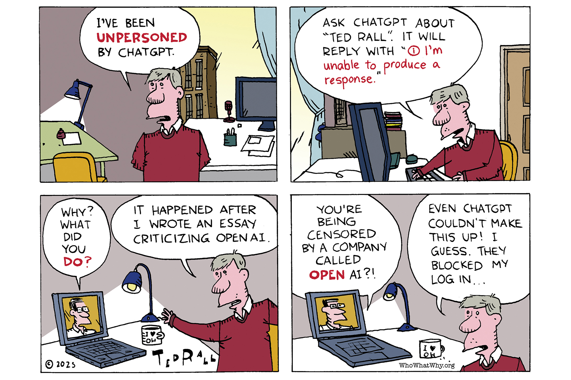 ChatGPT, Ted Rall; censorship, OpenAI, free speech, Sam Altman, AI, Big Tech