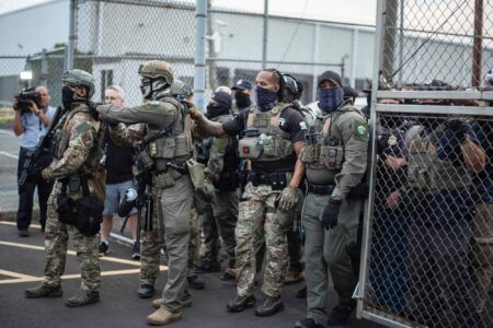 Demonstrators, clash, ICE agents, Newark, NJ