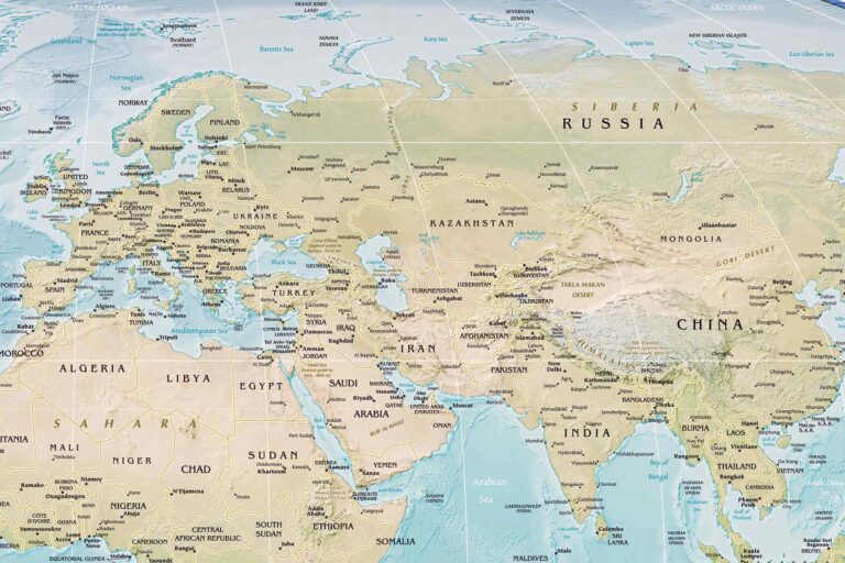 Map of the world, Robinson projection, Europe, Middle East.