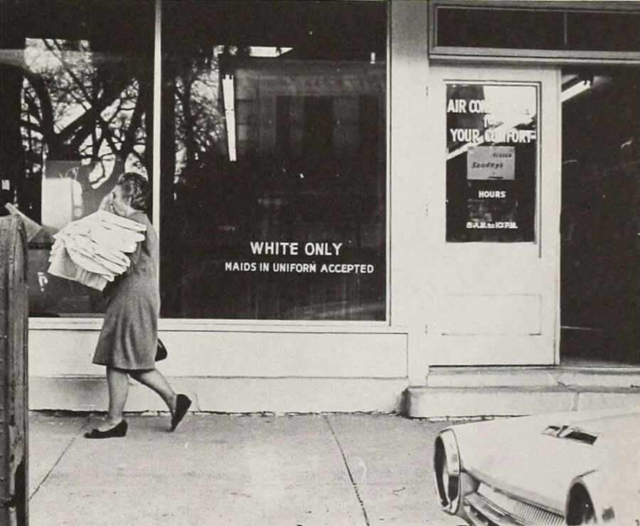 Shop sign, New Orleans, LA, WHITE ONLY Maids in Uniform Accepted