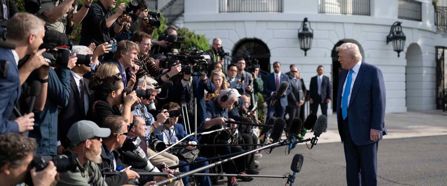 Donald Trump, speaks press, Marine One